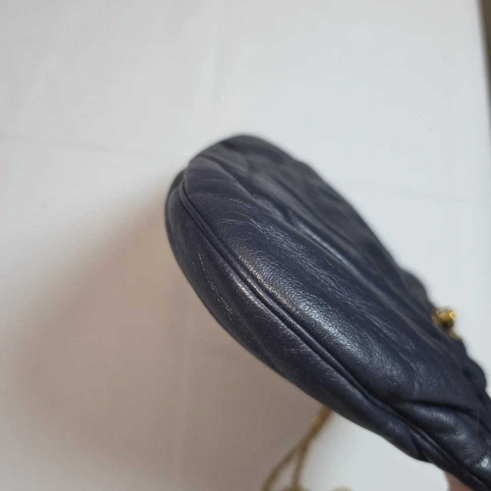 Vintage 1960s Morris Markowitz Navy Leather Evening‎ Bag Gold Chain + Coin Purse
